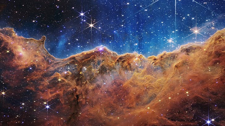 galaksi, Tebing Kosmik, Carina Nebula, luar angkasa, alam semesta, James Webb Space Telescope, NASA, bintang, malam berbintang, starscape, rasi bintang, Wallpaper HD, Wallpaper HD