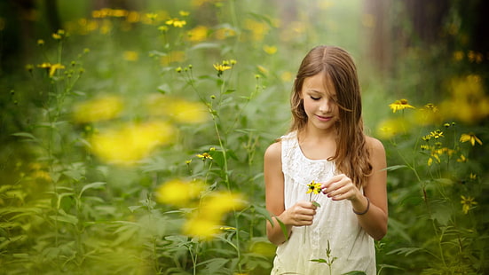 przyroda, kwiaty, mała dziewczynka, dzieci, Tapety HD HD wallpaper