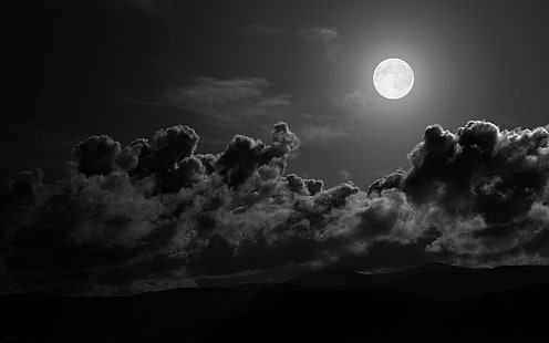Natura, luna piena, bianco, chiaro di luna, cielo, nuvole, natura, luna piena, bianco, chiaro di luna, cielo, nuvole, Sfondo HD HD wallpaper
