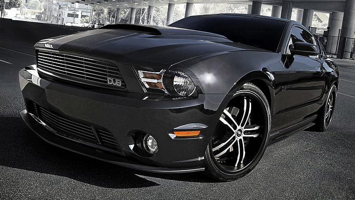 schwarzer Ford Mustang, Ford, Ford Mustang, schwarze Autos, Fahrzeug, Auto, HD-Hintergrundbild