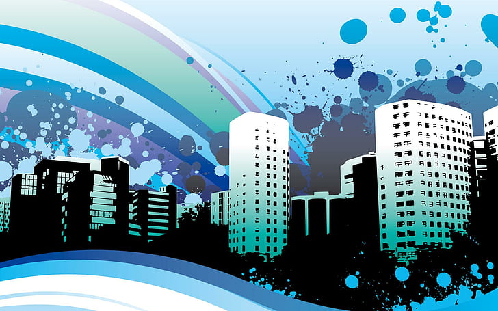 Vektor Kota Luas, karya seni vektor bangunan hitam dan biru, lebar, kota, vektor, vektor, dan desain, Wallpaper HD