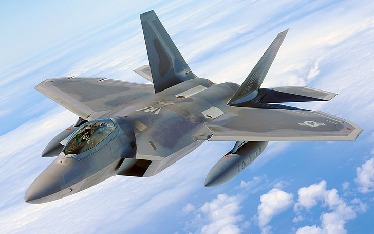 серый реактивный самолет, F-22 Raptor, военный самолет, самолет ВВС США, HD обои