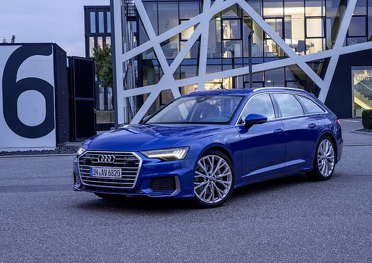 biru, Audi, pintu, 2018, universal, A6 Avant, Wallpaper HD
