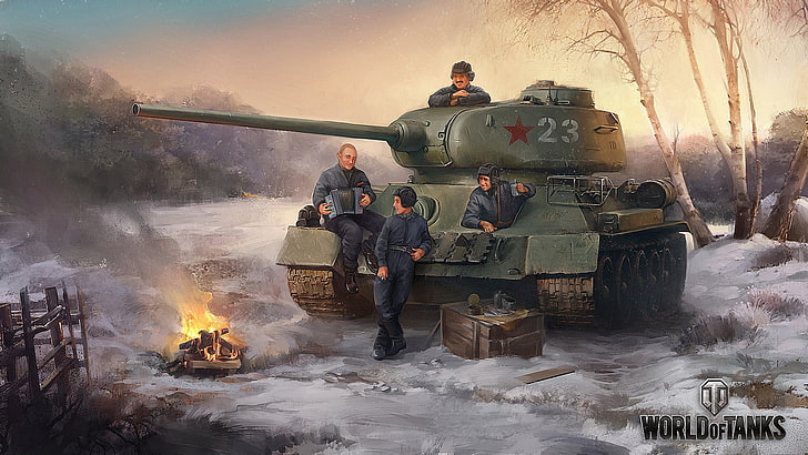 World of Tanks game wallpaper, world of tanks, t-34-85, tank, russia, winter, HD wallpaper