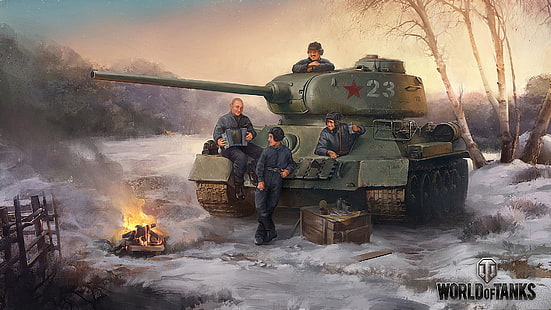 Wallpaper permainan World of Tanks, dunia tank, t-34-85, tank, rusia, musim dingin, Wallpaper HD HD wallpaper
