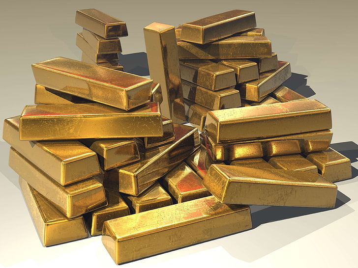 Goldbarren, Gold, Goldbarren, golden, Barren, Metall, Stapel, kostbar, reich, Stapel, Schatz, Reichtum, HD-Hintergrundbild