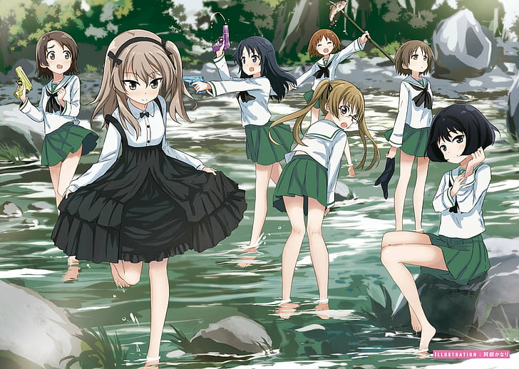 Anime، Girls und Panzer، Arisu Shimada، Aya Oono، Ayumi Yamagou، Azusa Sawa، Karina Sakaguchi، Saki Maruyama، Yuuki Utsugi، خلفية HD