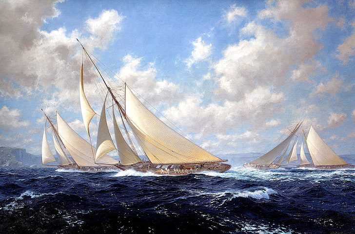 Segelschiff, Klippe, Meer, Kunstwerk, HD-Hintergrundbild