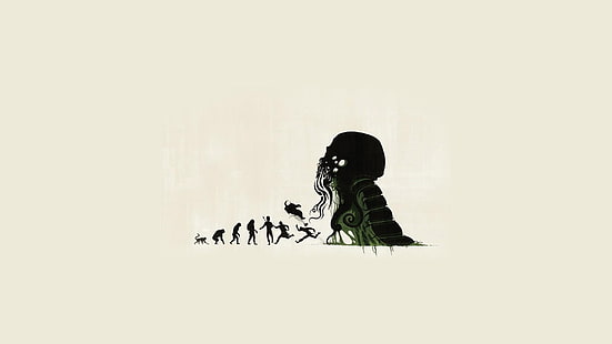 evolução da ilustração do homem, evolução, Cthulhu, trabalho artístico, minimalismo, horror, H.P. Lovecraft, fundo branco, fundo simples, HD papel de parede HD wallpaper