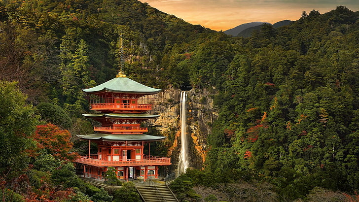 baum, landschaft, natur, pflanze, himmel, higashimuro, bergstation, japan, touristische attraktion, kumano nachi taisha, wakayama, shinto-schrein, wahrzeichen, HD-Hintergrundbild