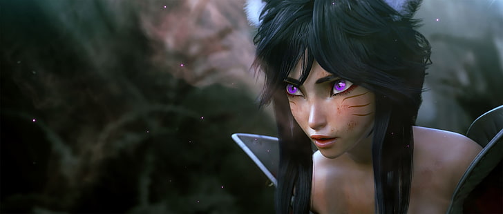 schwarzes Damenhemd mit Rundhalsausschnitt, League of Legends, Ahri, HD-Hintergrundbild