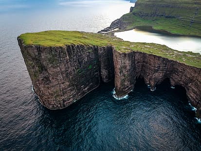  Faroe Islands, cliff, water, sea, HD wallpaper HD wallpaper
