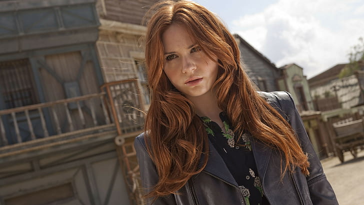 celebrity, actress, Karen Gillan, redhead, Amy Pond, leather jackets, long hair, Doctor Who, HD wallpaper