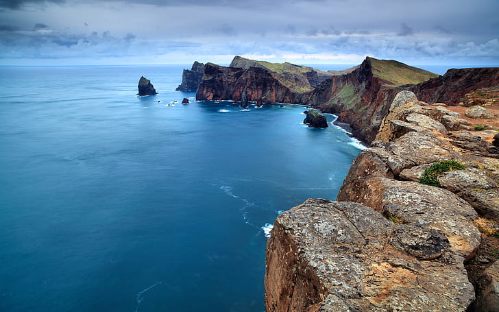 Acantilados, Islas Madeira, Nublado, Amanecer, Fondo de pantalla HD