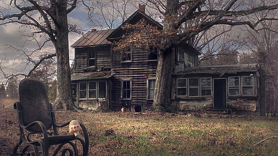 къща, ферма, изоставена, собственост, къща с духове, къща-призрак, сграда, люлеещ се стол, рокер, HD тапет HD wallpaper