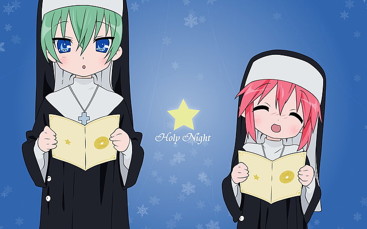 two female anime characters illustration, lucky star, kobayakawa yutaka, iwasaki minami, girls, nuns, HD wallpaper