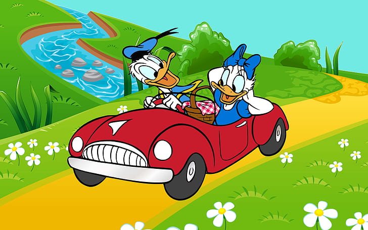 Wallpaper di Donald And Daisy Duck Walk Ride Car Picnic Hd 1920 × 1200, Sfondo HD