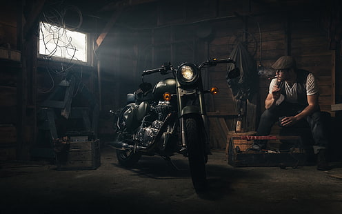 Moto Cigar Shed Royal Enfield HD, vélos, moto, hangar, royal, cigare, enfield, Fond d'écran HD HD wallpaper