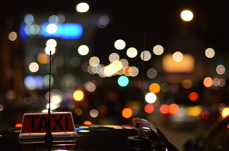 segnaletica taxi giallo, auto, macchina, notte, luci, oscurità, la scritta, targa, antenna, la sera, auto, rosso, TAXI, luci di segnalazione, il tetto dell'auto, numeri gialli, Sfondo HD