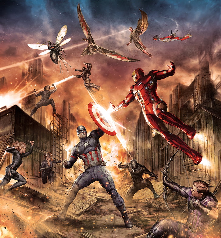 Iron Man, Captain America, Fight, Marvel, Concept Art, Civil War, HD wallpaper