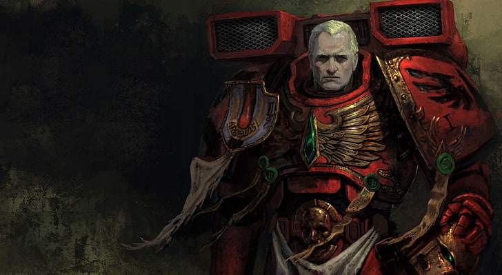 Warhammer 40K Space Marines, red suited man game character poster, HD wallpaper