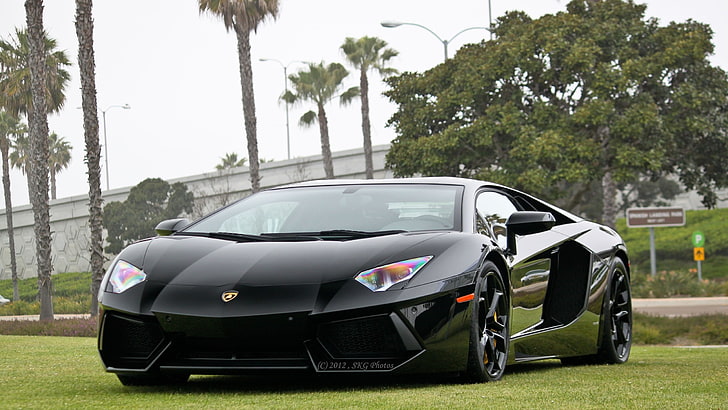 black Lamborghini Huracan, Lamborghini Aventador, car, vehicle, black cars, HD wallpaper