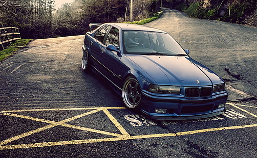 blaue BMW E36 M3 Limousine, Tuning, BMW, e36, broder, HD-Hintergrundbild HD wallpaper