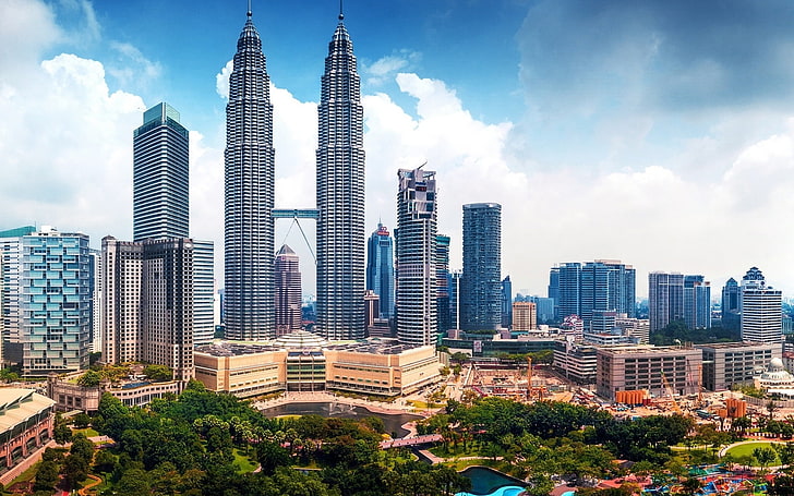 Petronas Towers Kuala Lumpur Skyscra, Petronas Tower, Malaysia, Världen, Stadsbilder, stadsbild, stad, malaysia, kuala lumpur, HD tapet