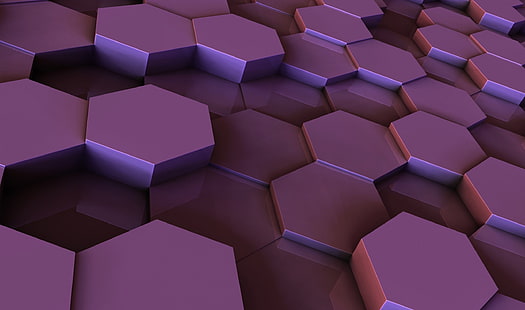 wallpaper hexagon 3D ungu, segi enam, permukaan, bentuk, Wallpaper HD HD wallpaper