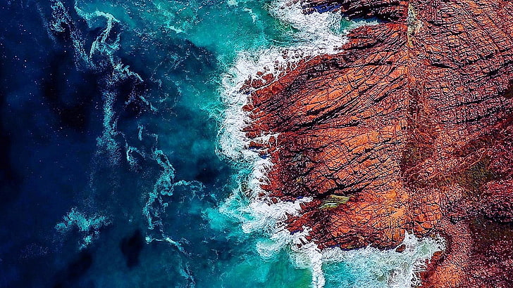agua, roca, ola, vista de drones, vista aérea, costa, costa, fotografía de drones, Fondo de pantalla HD