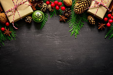 Декори с коледна тематика, Нова година, Коледа, топки, весела Коледа, подарък, декорация, Коледа, HD тапет HD wallpaper