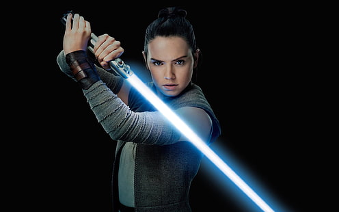 Star Wars, Rey, Star Wars: The Last Jedi, spada laser, sfondo semplice, Sfondo HD HD wallpaper