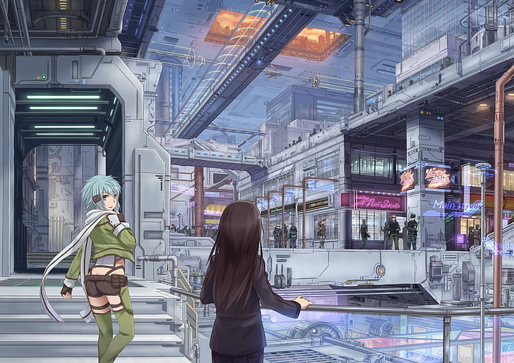 Anime, Anime Girls, Schwert Art Online, Asada Shino, schwarze Haare, blaue Haare, HD-Hintergrundbild