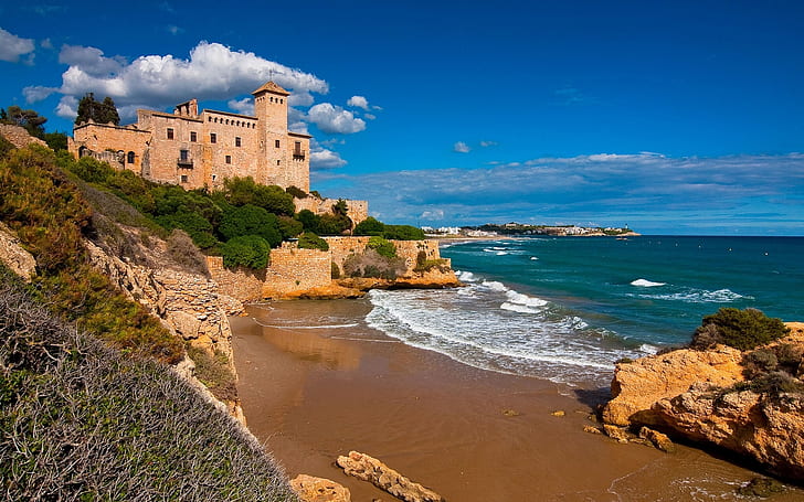 Tarragona, Costa Dorada, Catalonia, Spain, castle, sea, rocks, Tarragona, Costa, Dorada, Catalonia, Spain, Castle, Sea, Rocks, HD wallpaper