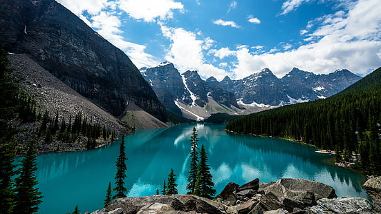 lac bleu montagnes enneigées hd, Fond d'écran HD HD wallpaper