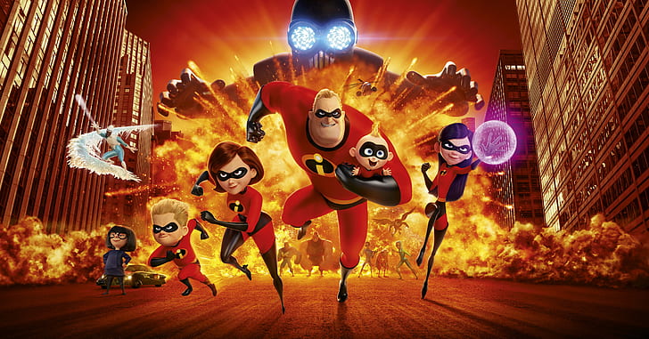 City, Action, Disney, Heroes, Superheroes, Hero, Pixar, Baby, Street, Men, Girls, Female, The, Family, year, 2018, Evil, Woman, Super, Faster, Violet, EXCLUSIVE, Animation, Walt Disney Pictures, Child, Speedster, Man, Movie, Film, The Incredibles, Adventure, Town, People, Boys, Enemy, Strong, Samuel L. Jackson, Kids, Towers, Syndrome, Country, Pixar Animation Studios, Elastigirl, Edna, Holly Hunter, Dash, Incredibles, The Incredibles 2, Dashiell, Craig T. Nelson, Mr. Incredible, Sarah Vowell, Frozone, Incredibles 2, Jason Lee, Spencer Fox, HD wallpaper