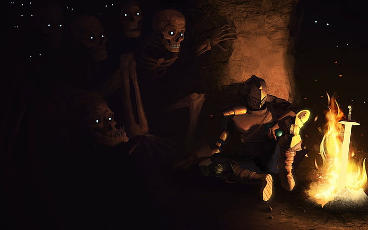 Dark Souls bonfire illustration, Dark Souls, video games, HD wallpaper
