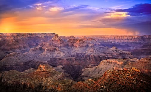 Гранд-Каньон, США, Аризона, закат, природа, восход, парк, пейзаж, каньон, Национальный парк Гранд-Каньон, HD обои HD wallpaper