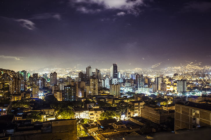 Städte, Stadt, Gebäude, Stadtansicht, Kolumbien, Medellin, Nacht, HD-Hintergrundbild