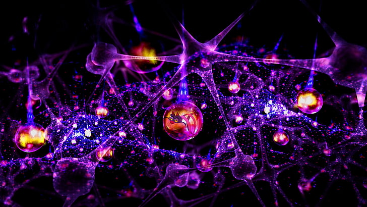 illustration de cellules violet et orange, résumé, rendu, coloré, art numérique, formes, Fond d'écran HD