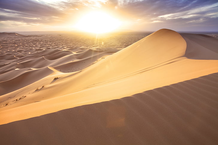desert, the sun, clouds, desert, dunes, Sands, Morocco, Er Rachidia, Merzouga, HD wallpaper