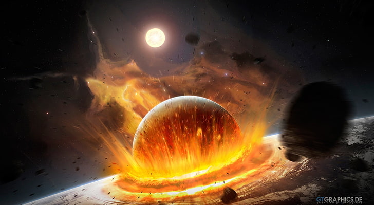 Planet Impact, ilustración de asteroides, Artístico, Fantasía, Fondo de pantalla HD