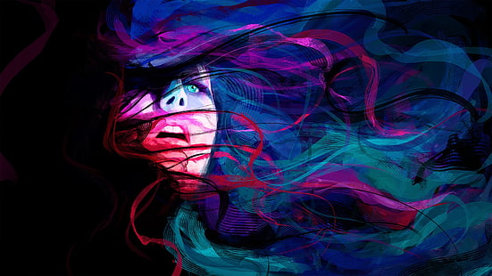 woman portrait artwork, abstract, digital art, artwork, red, pink, violet, blue, women, HD wallpaper HD wallpaper