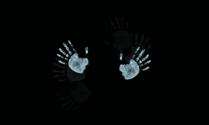 empreintes de main blanche illustration, noir, mains, doigts, visage, empreintes de main, Fond d'écran HD