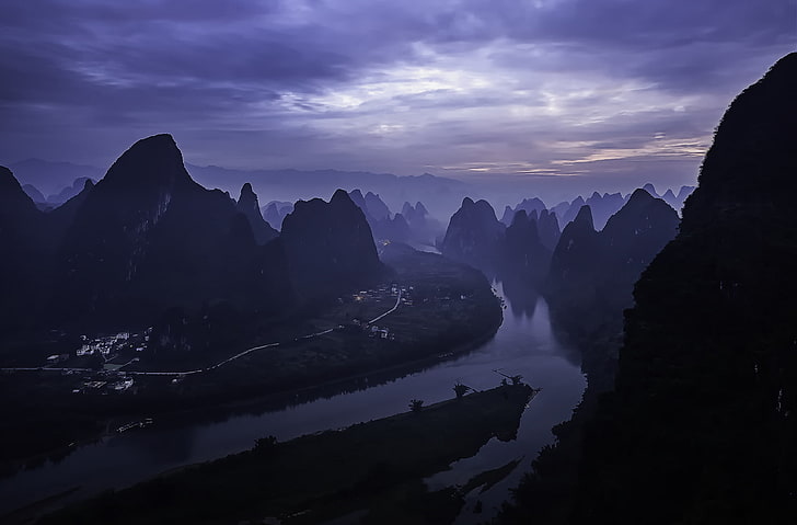 madrugada, china, manhã, amanhecer, guilin, rio li, yangshuo county, HD papel de parede
