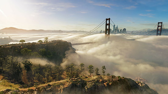 Watch_Dogs 2, w grze, Golden Gate Bridge, San Francisco, chmury, Tapety HD HD wallpaper