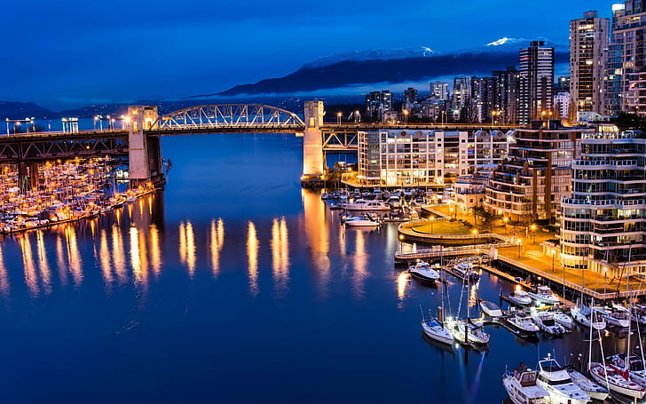 Vancouver Kanada gece görünümü, Vancouver, Kanada, gece görüş, ışıklar, HD masaüstü duvar kağıdı