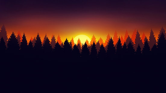 las, przyroda, ciemność, słońce, dzieło sztuki, Tapety HD HD wallpaper