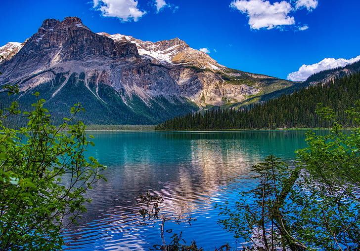 mountains, lake, Canada, British Columbia, Yoho National Park, Canadian Rockies, Emerald Lake, Canadian Rocky Mountain, HD wallpaper