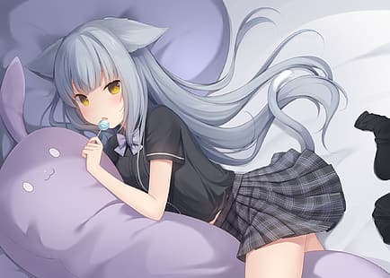 аниме, аниме девушки, Амаширо Нацуки, девочка кошка, кошачьи уши, HD обои HD wallpaper